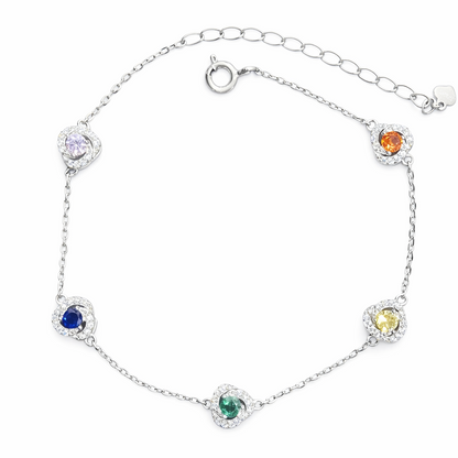 Bracelet 5 pierres colorées en argent 925 rhodié – Élégance lumineuse