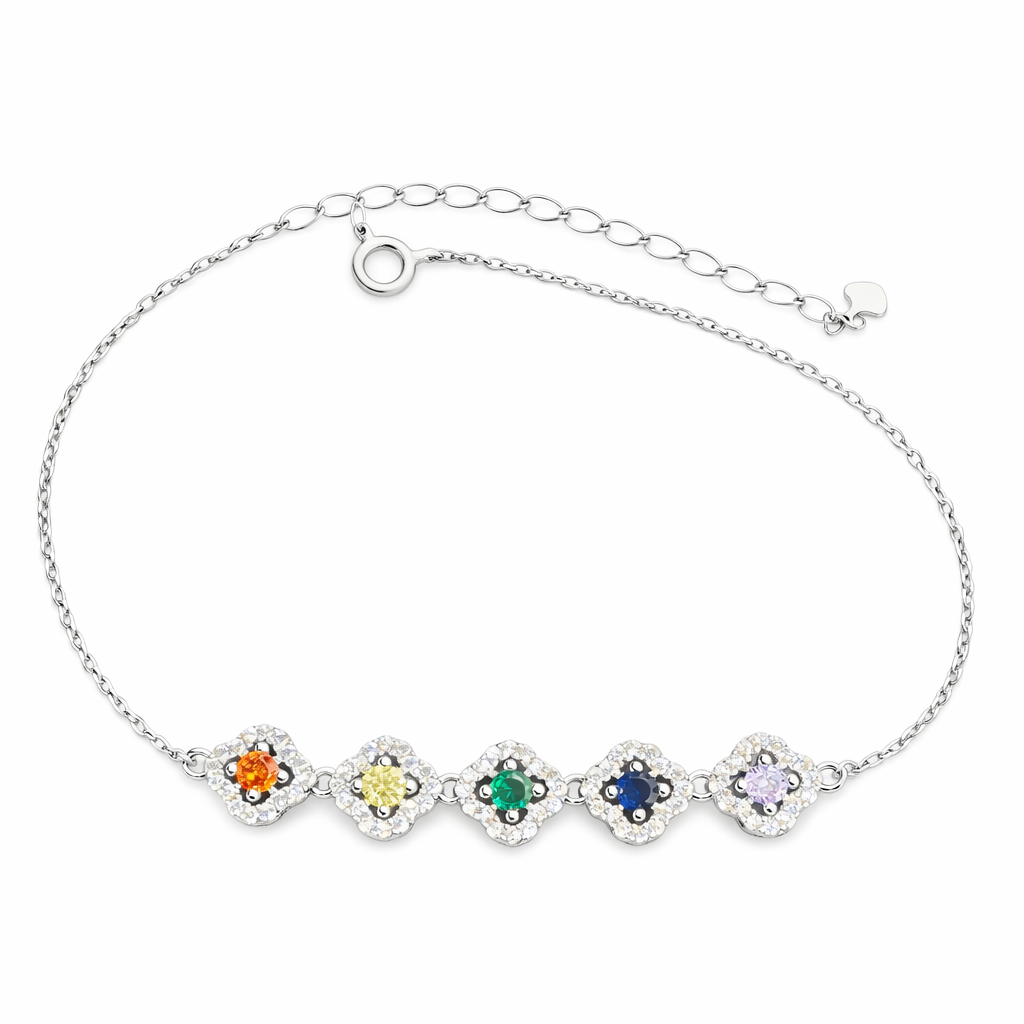 Bracelet 5 motifs fleurs multicolores en argent 925 rhodié – Élégance colorée