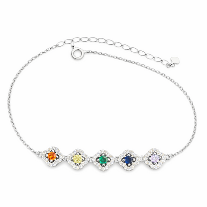 Bracelet 5 motifs fleurs multicolores en argent 925 rhodié – Élégance colorée