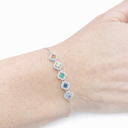 Bracelet 5 motifs fleurs multicolores en argent 925 rhodié – Élégance colorée