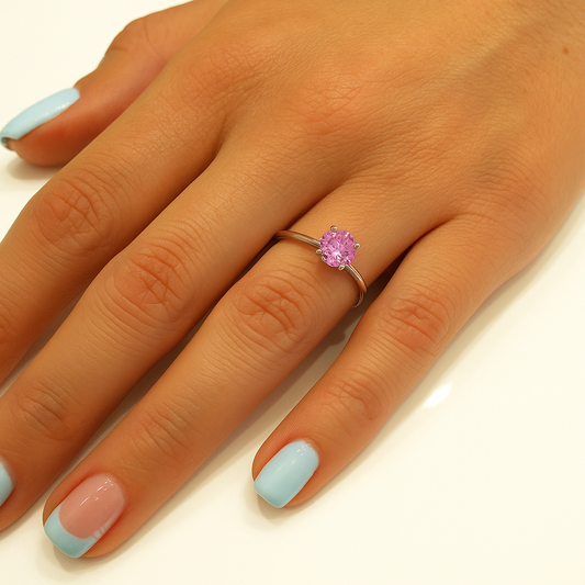 Bague Solitaire en Argent 925 avec Pierre Rose – Féminité et Élégance Romantique