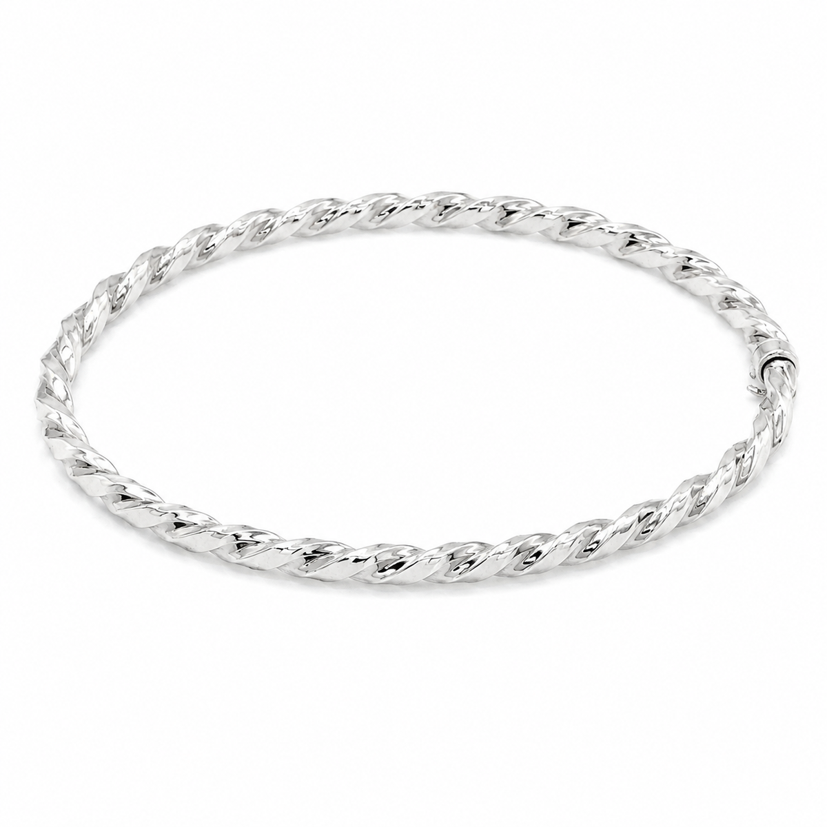 Bracelet torsadé martelé en argent 925 rhodié – Design sculpté et éclat contemporain