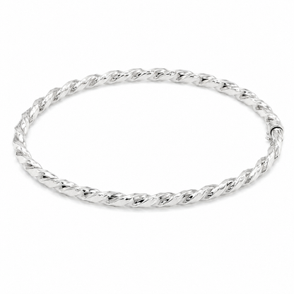 Bracelet torsadé martelé en argent 925 rhodié – Design sculpté et éclat contemporain