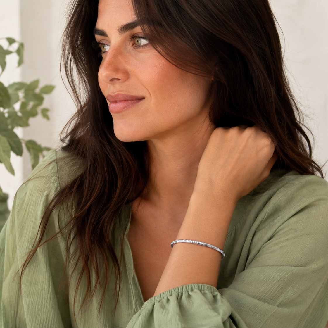 Bracelet torsadé intégral en argent 925 rhodié – Raffinement pur et éclat durable