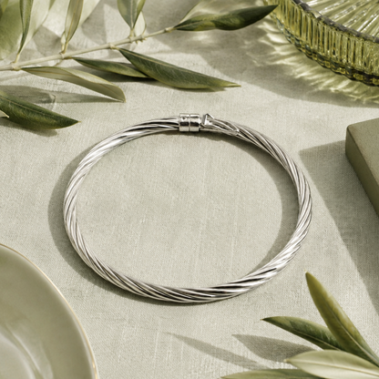 Bracelet torsadé intégral en argent 925 rhodié – Raffinement pur et éclat durable