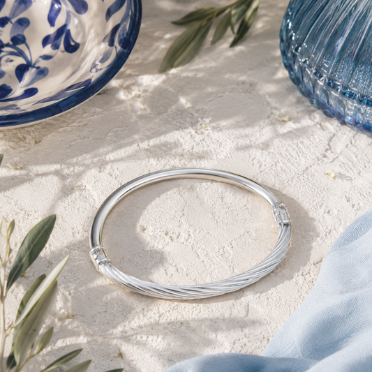 Bracelet réversible en argent 925 rhodié – Un côté lisse, un côté torsadé, deux styles en un bijou