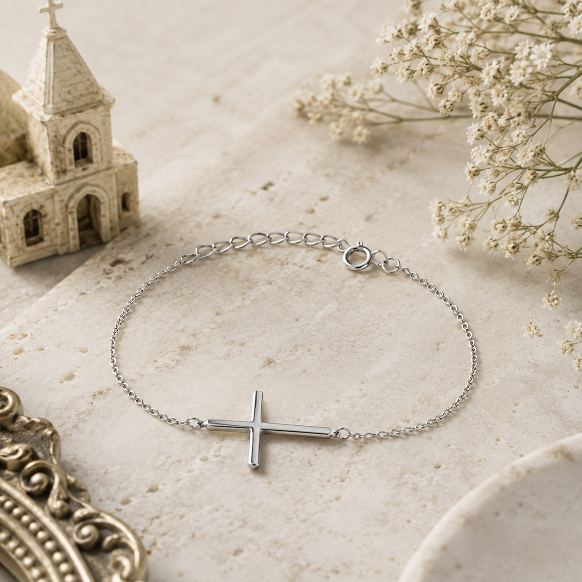Bracelet Croix Minimaliste en Argent 925 – Bijou Fin et Moderne