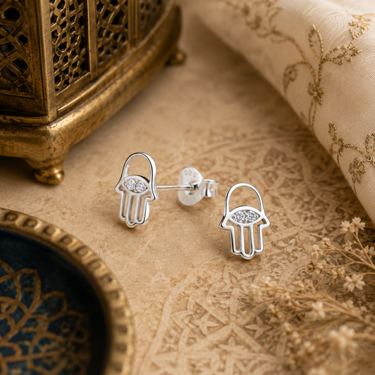 Boucles d'Oreilles Main de Fatma en Argent 925 – Bijou Protecteur et Élégant pour Femme