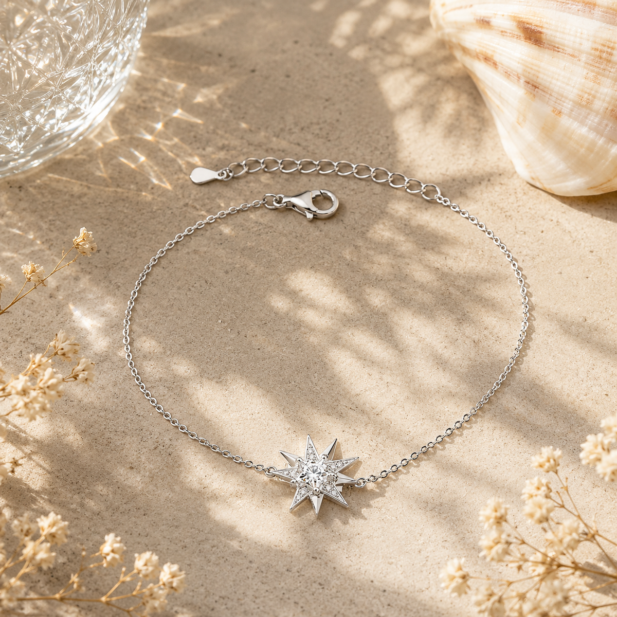 Bracelet Étoile du Nord en Argent 925 Rhodié et Zirconiums – Femme