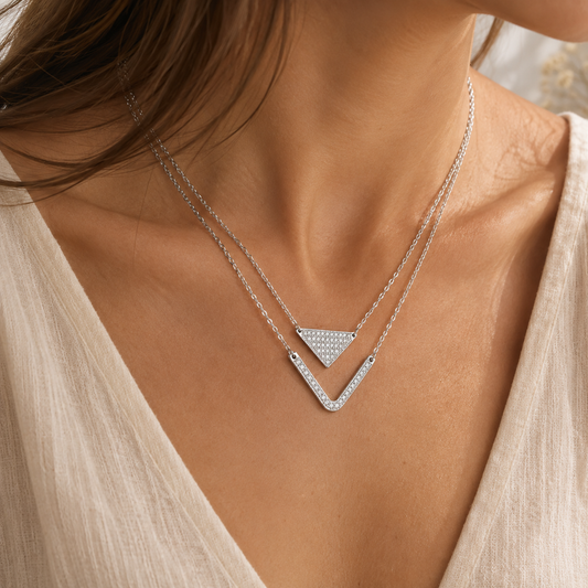 Collier double pendentif géométrique en Argent 925 – Design moderne et éclat intemporel
