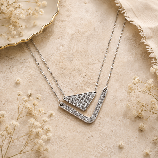 Collier double pendentif géométrique en Argent 925 – Design moderne et éclat intemporel