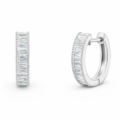 Boucles d’oreilles pavées de zirconiums baguette en argent 925 rhodié – Éclat élégant