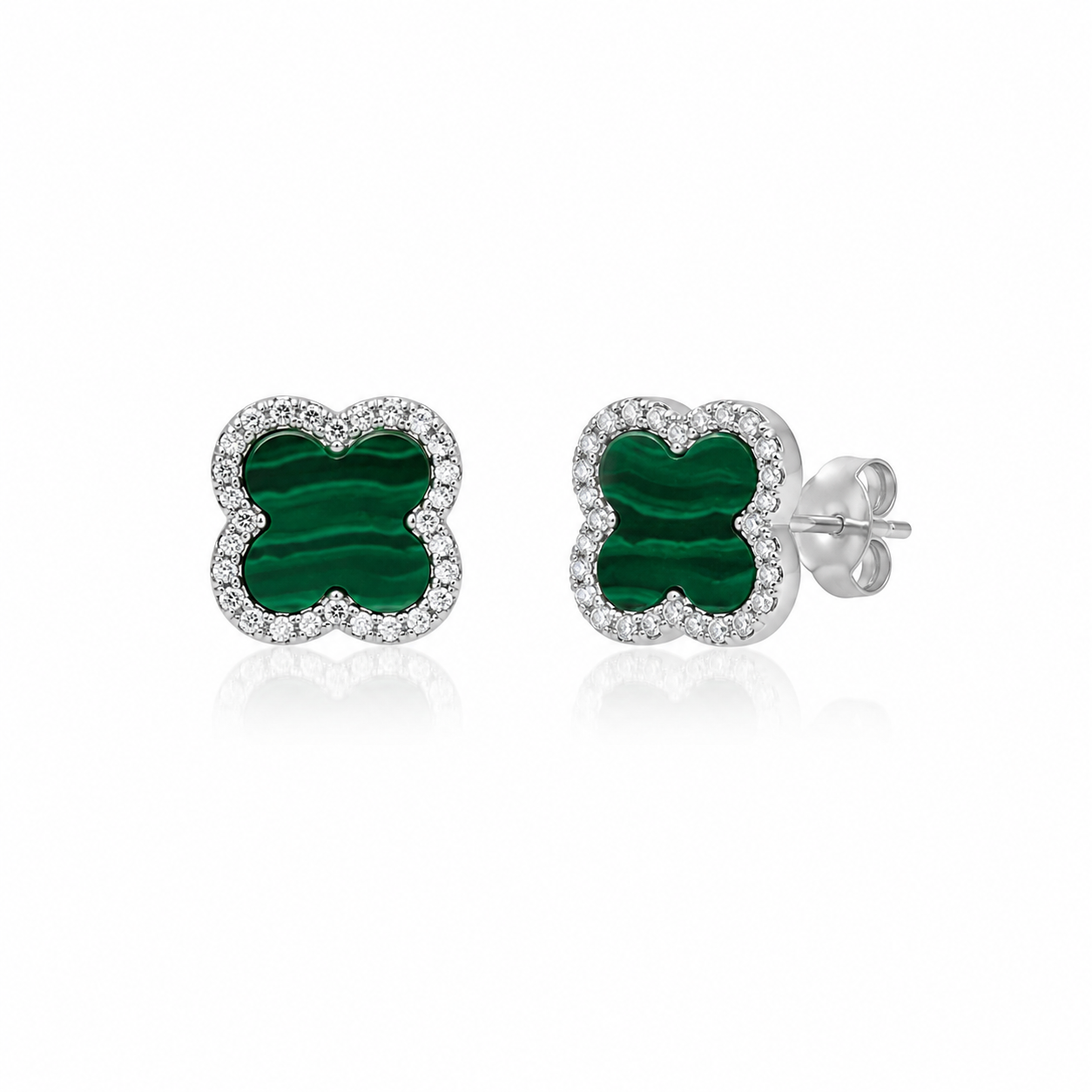 Boucles d’oreilles Trèfle Vert – Argent 925 & Zirconiums