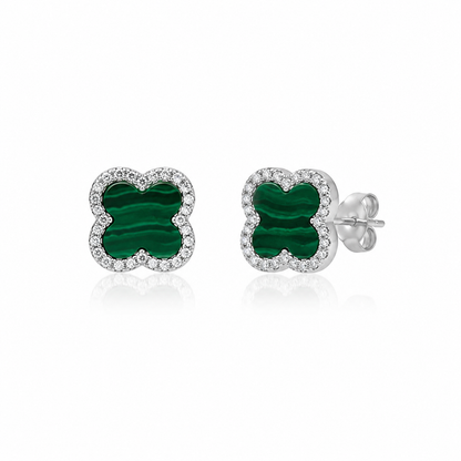 Boucles d’oreilles Trèfle Vert – Argent 925 & Zirconiums