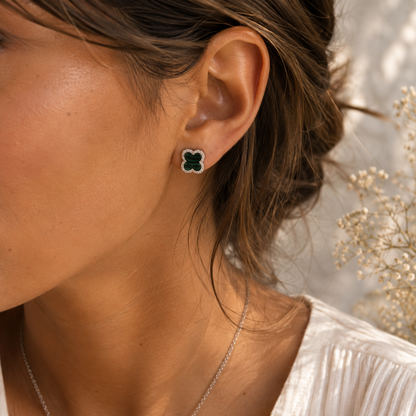 Boucles d’oreilles Trèfle Vert – Argent 925 & Zirconiums