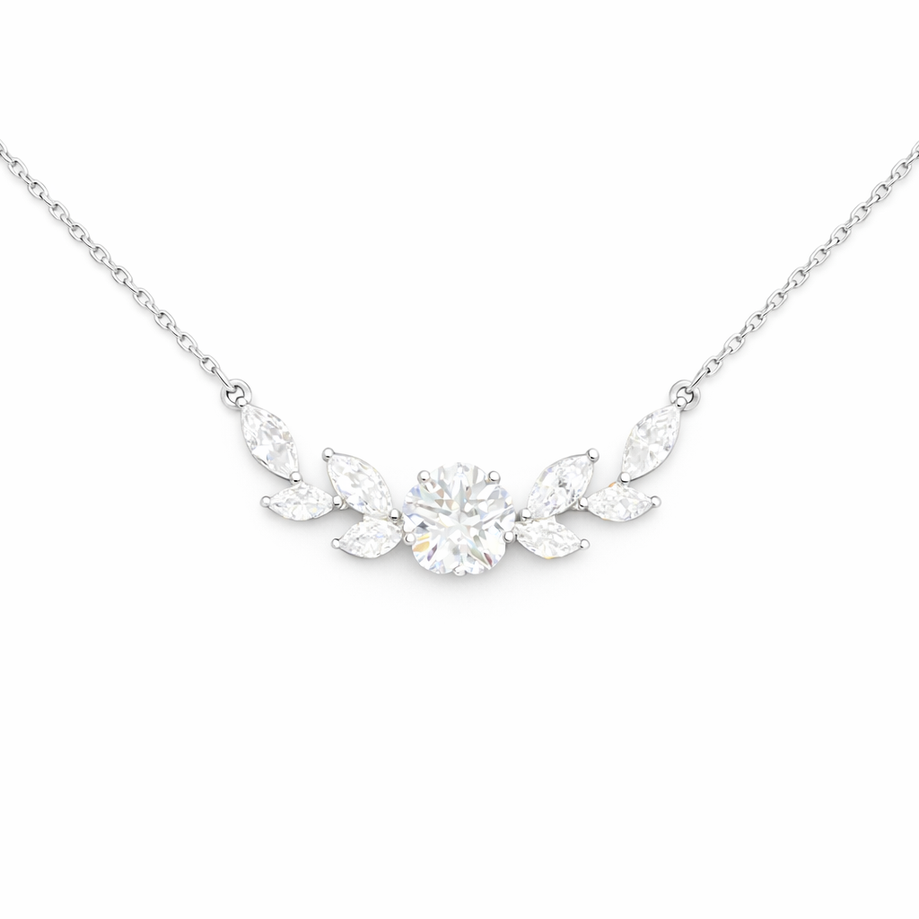 Collier zirconiums feuillage en argent 925 rhodié – Élégance lumineuse