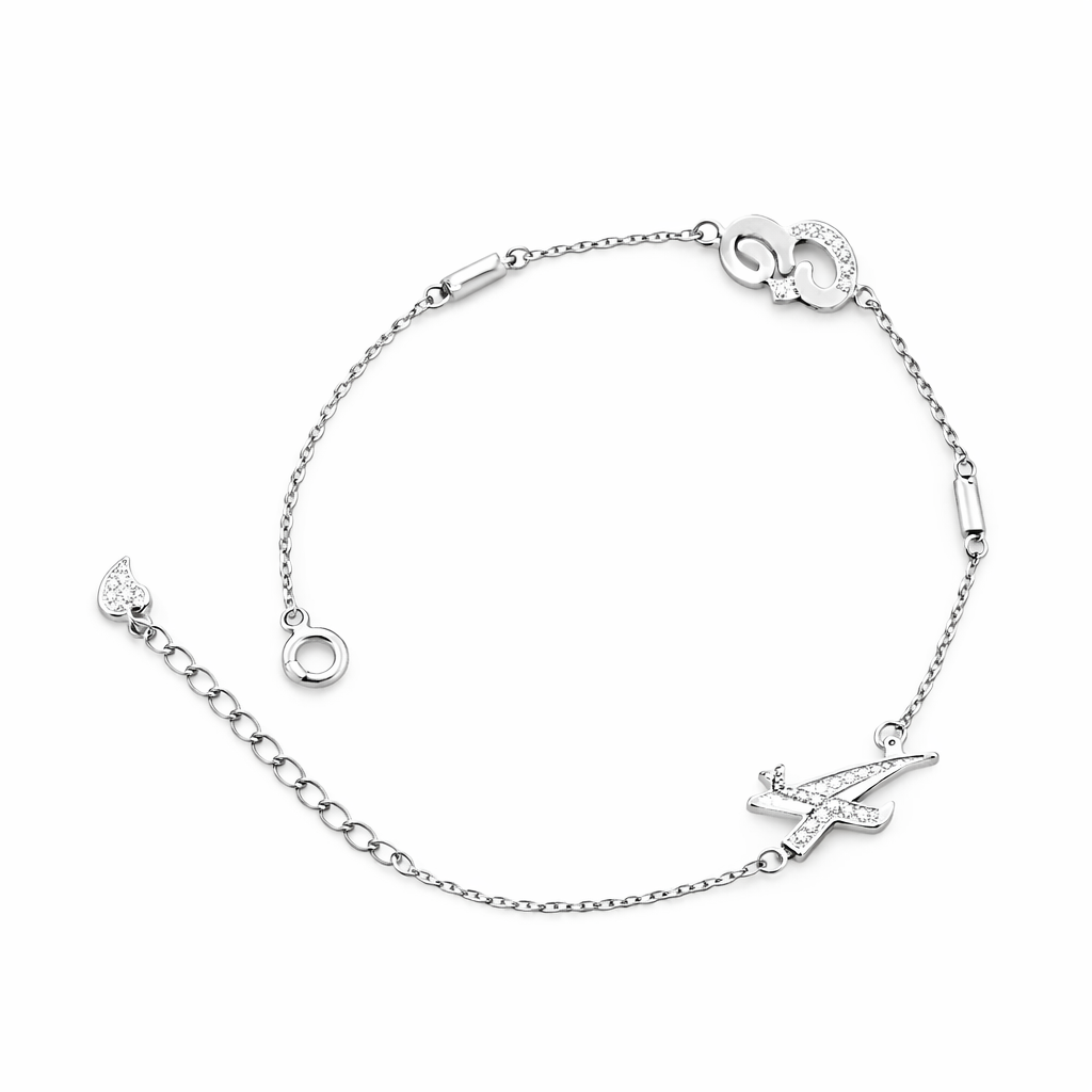Bracelet Chiffres 4 et 3 Argent 925 Rhodié Pavé de Zircons Blancs – Bijou Femme