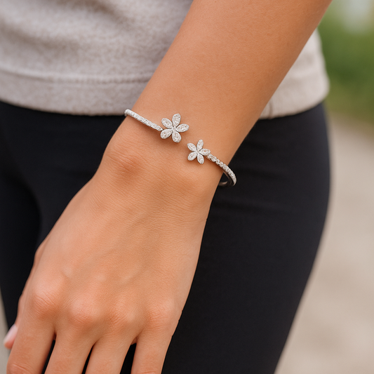 Bracelet argent 925 rhodié fleurs zirconium – Bijou raffiné et élégant