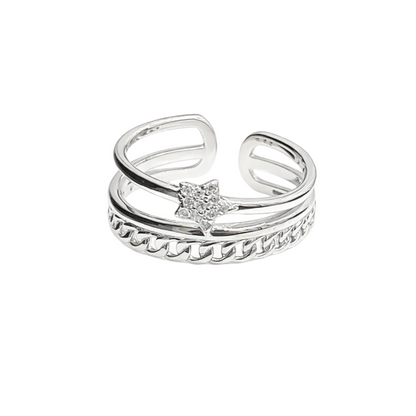Bague Étoile Chaîne Argent 925 Rhodié – Bague Ajustable Femme