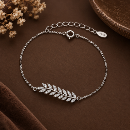 Bracelet femme branche de laurier en argent 925 rhodié serti d'oxydes de zirconium blancs – Jessilver