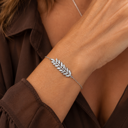 Bracelet femme branche de laurier en argent 925 rhodié serti d'oxydes de zirconium blancs – Jessilver