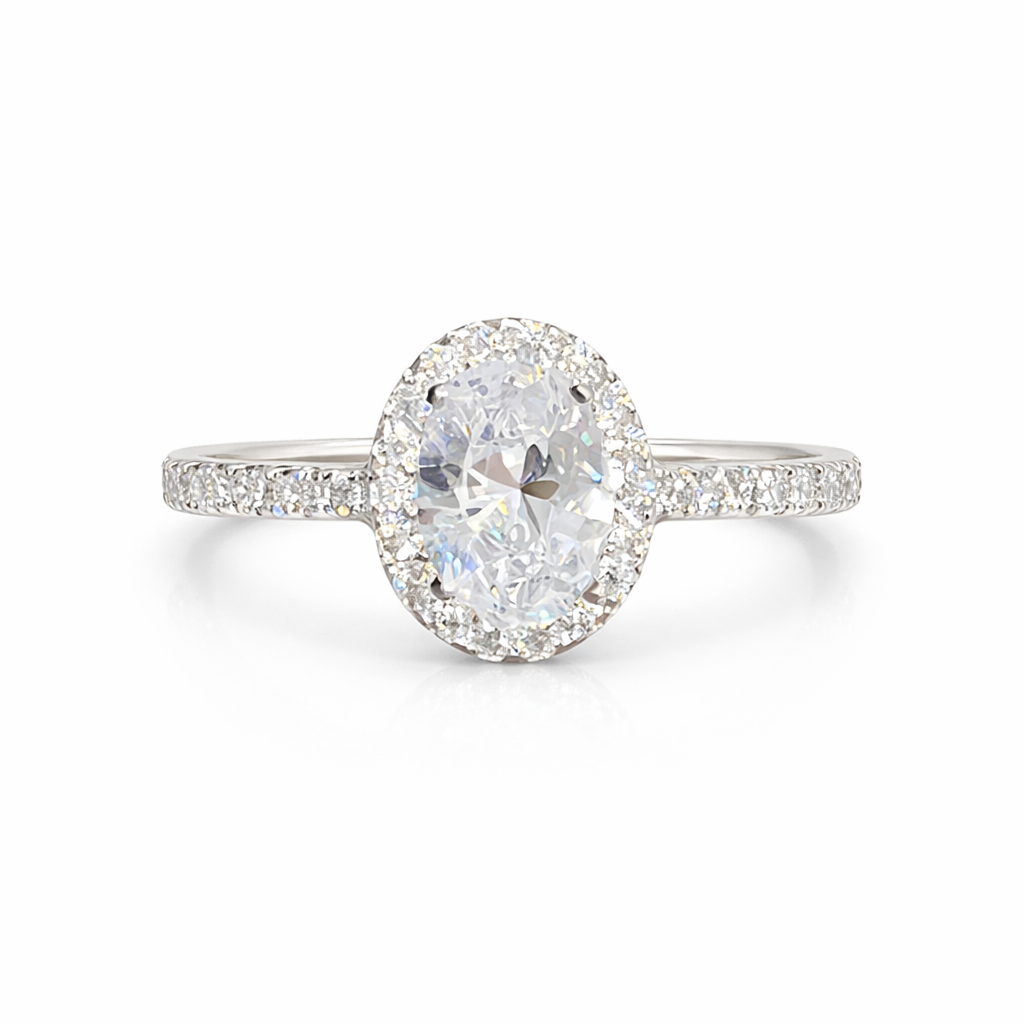Bague Ovale Zircon Argent 925 Rhodié – Bague Femme Élégante