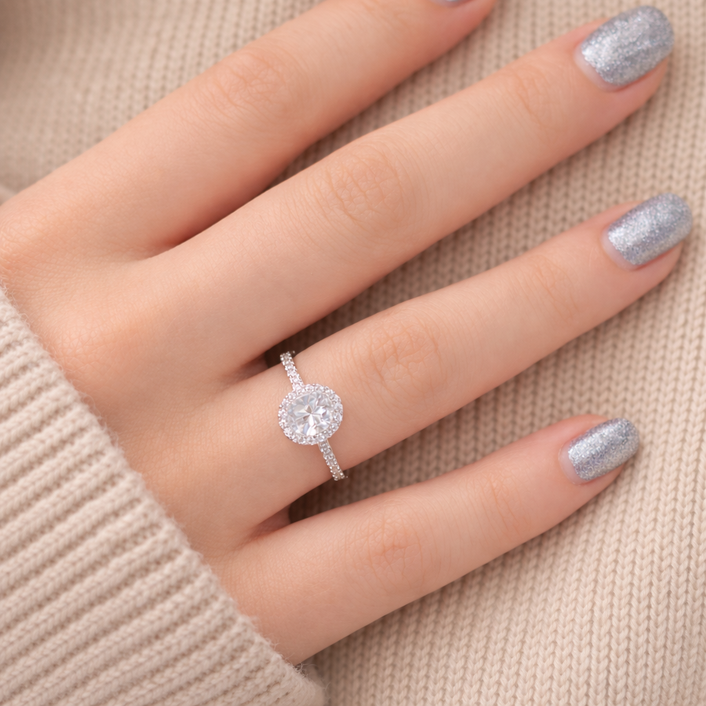 Bague Ovale Zircon Argent 925 Rhodié – Bague Femme Élégante