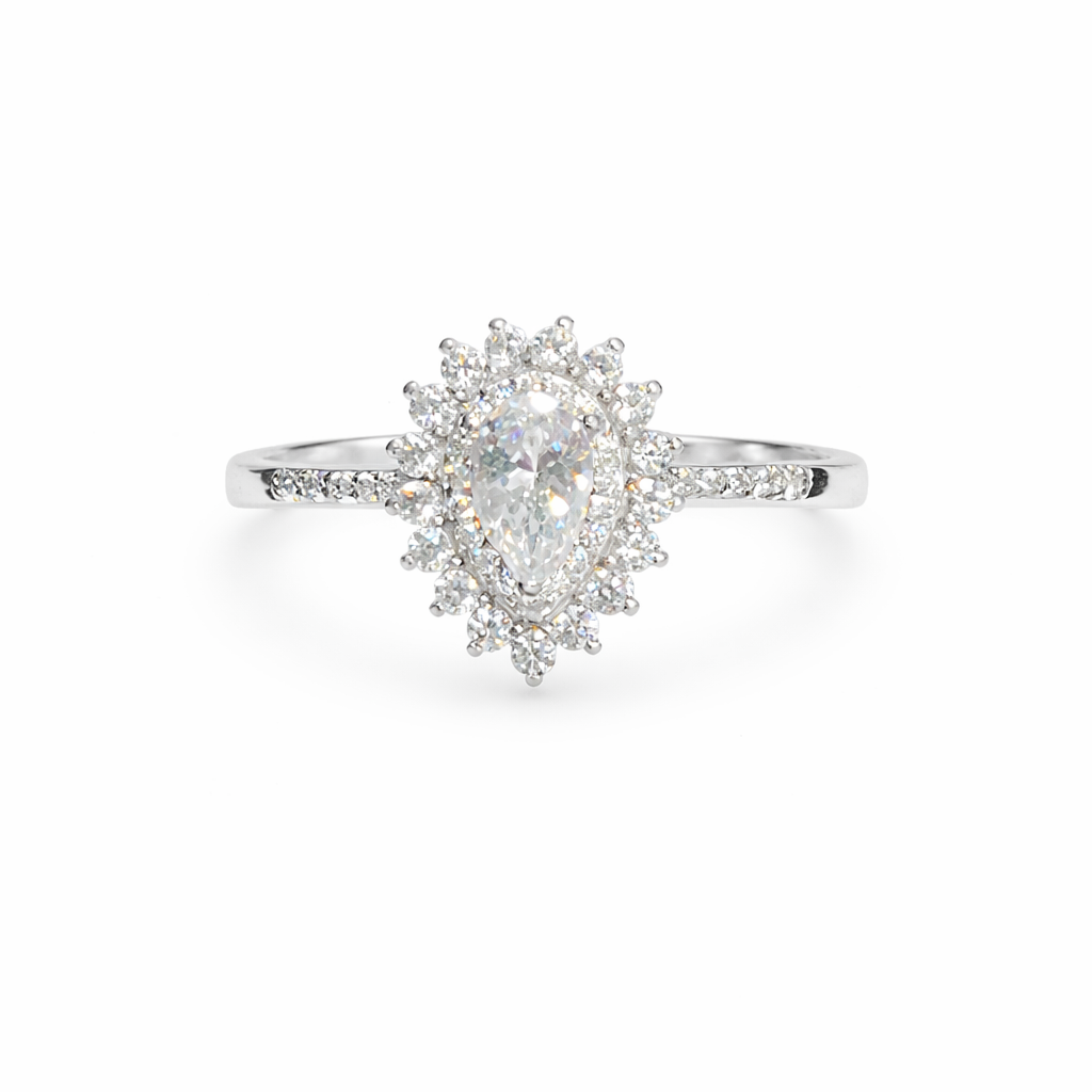 Bague Poire Zircon Argent 925 Rhodié – Bague Femme Élégante