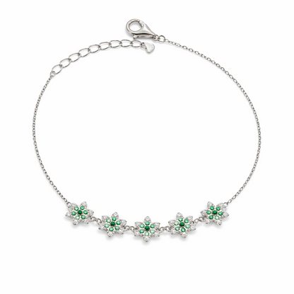 Bracelet Fleurs Vertes Argent 925 Rhodié – Bracelet Femme Élégant