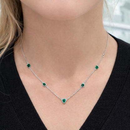 Collier Pierres Vertes Formes Cœur & Ovale Argent 925 Rhodié – Collier Femme Fin