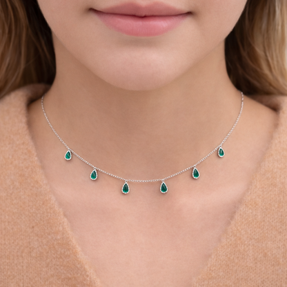 Collier Gouttes Vertes Pendantes Argent 925 Rhodié – Collier Femme Élégant