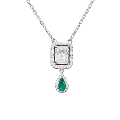 Collier Rectangulaire & Goutte Verte Argent 925 Rhodié – Collier Femme Élégant