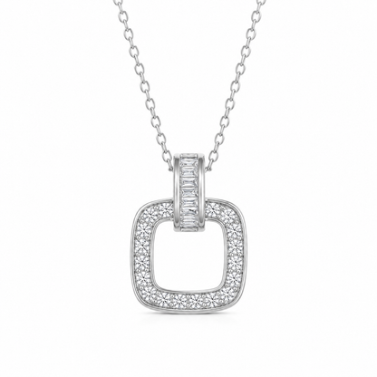 Collier Carré Argent 925 Rhodié avec Oxydes de Zirconium – Femme