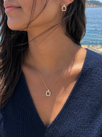 Collier Carré Argent 925 Rhodié avec Oxydes de Zirconium – Femme