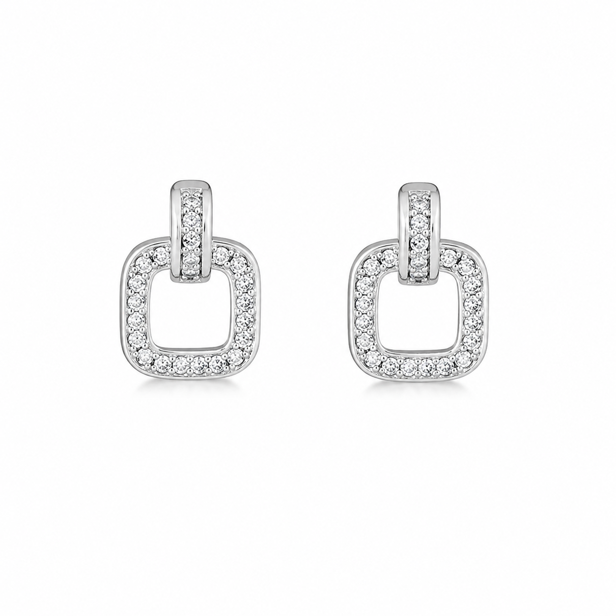 Boucles d’Oreilles Carrées Argent 925 Rhodié & Zirconiums
