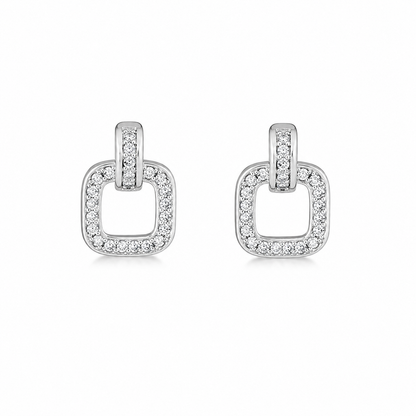 Boucles d’Oreilles Carrées Argent 925 Rhodié & Zirconiums