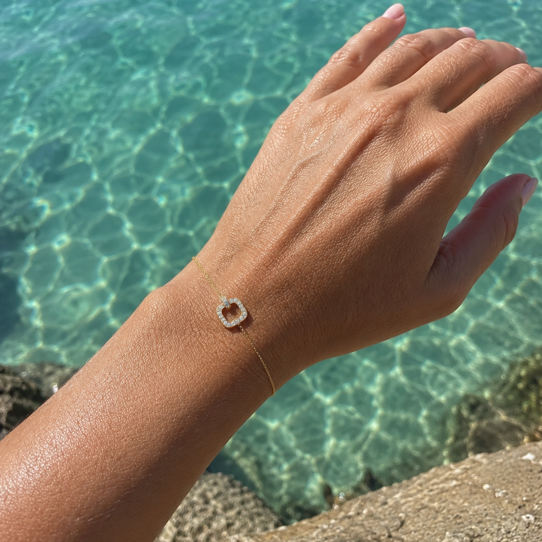 Bracelet Carré Argent 925 Rhodié & Zirconiums – Femme