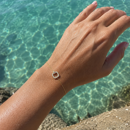 Bracelet Carré Argent 925 Rhodié & Zirconiums – Femme