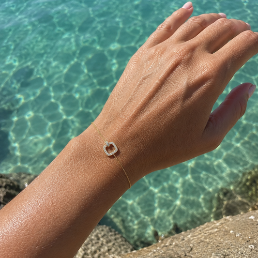 Bracelet Carré Argent 925 Rhodié & Zirconiums – Femme