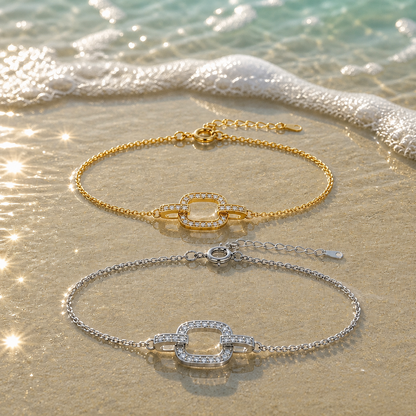 Bracelet Carré Argent 925 Rhodié & Zirconiums – Femme