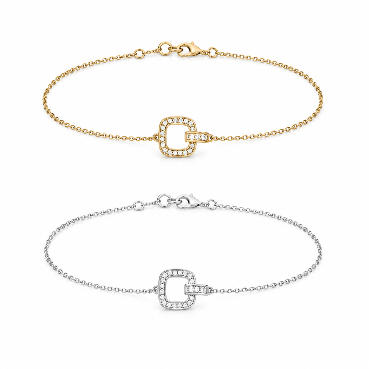 Bracelet Carré Argent 925 Rhodié & Zirconiums – Femme