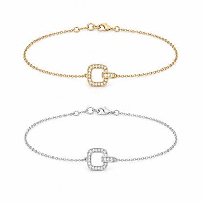 Bracelet Carré Argent 925 Rhodié & Zirconiums – Femme