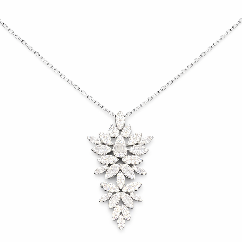 Collier pendentif feuillage en argent 925 rhodié – Élégance scintillante
