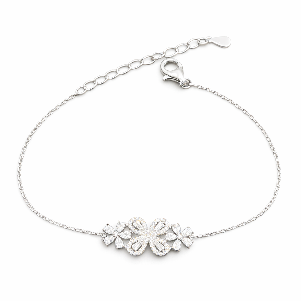 Bracelet fleur pavée en argent 925 rhodié – Élégance délicate