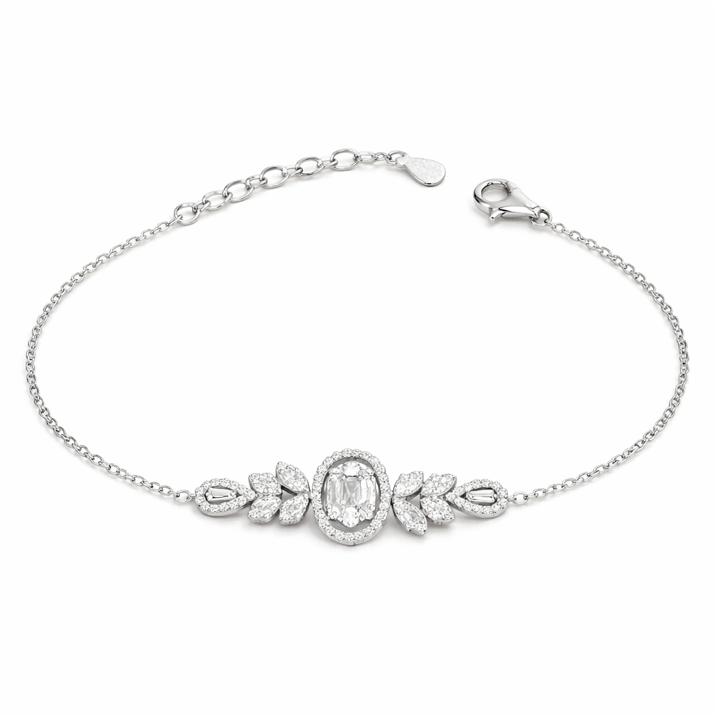 Bracelet élégant zirconiums ovales en argent 925 rhodié – Raffinement intemporel