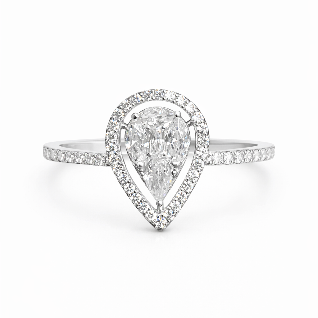 Bague poire pavée zirconiums en argent 925 rhodié – Élégance précieuse