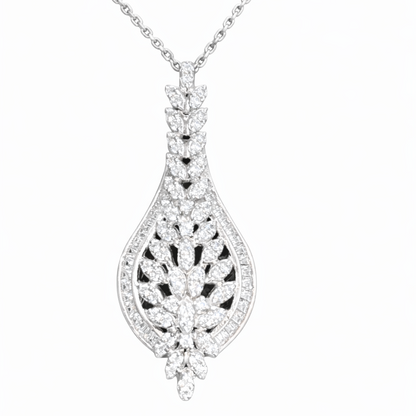 Pendentif feuille goutte pavé de zirconiums en argent 925 rhodié – Élégance végétale
