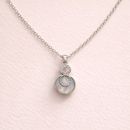 Collier pendentif nacre et oxydes en argent 925 rhodié – Bijou femme élégant