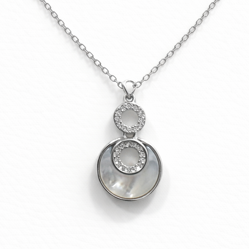 Collier pendentif nacre et oxydes en argent 925 rhodié – Bijou femme élégant