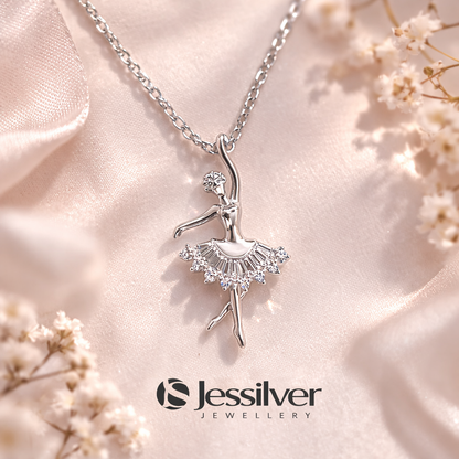 Collier ballerine en argent 925 rhodié – Pendentif danseuse élégante femme